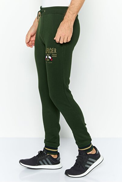 Tommy Hilfiger Men Regular Fit Brand Logo Drawstring Sweatpants, Forest Green