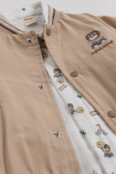 Bombili College Jacketed Embroidery Detailed Patterned Shirt Pants Combination 3-Piece Baby Boy Set