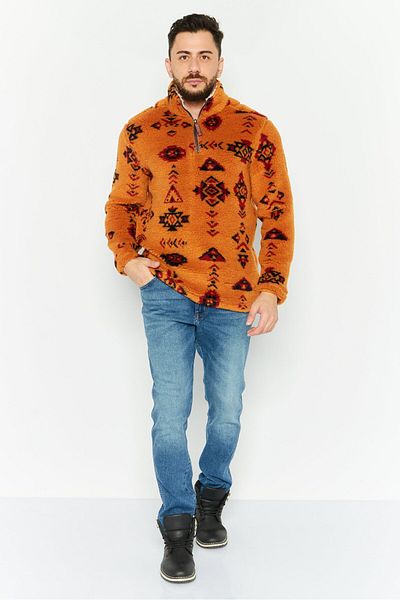 True Grit Men Mock Neck Graphic Print Long Sleeves Sweatshirt, Brown Combo