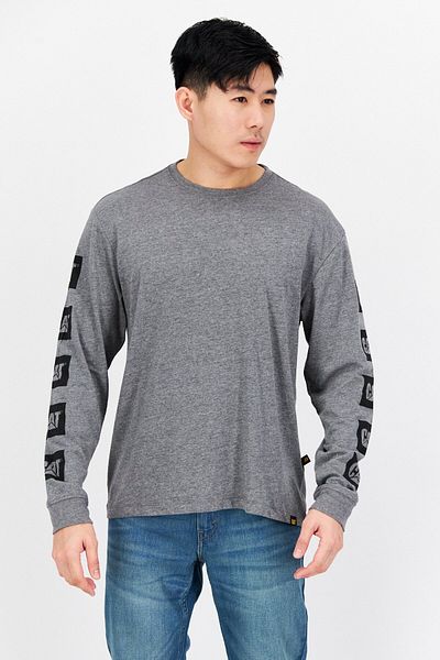 Cat Men Crew Neck Long Sleeve Graphic Print T-Shirts, Grey Combo