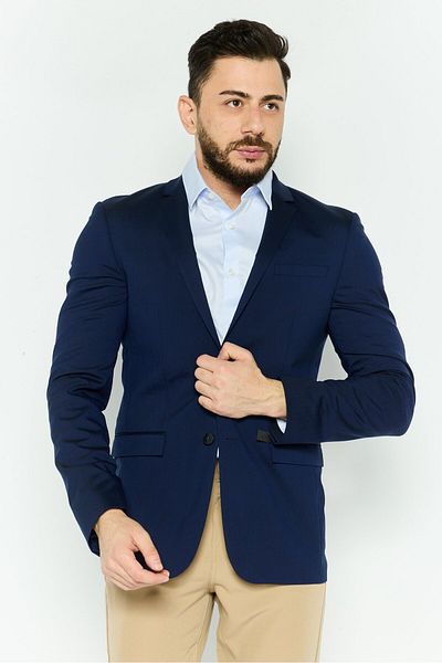 Calvin Klein Men Slim Fit Plain Semi-formal Blazer, Navy Blue