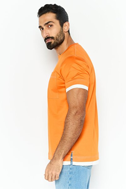 Esprit Men Crew Neck Short Sleeves Plain T-Shirt, Orange
