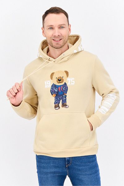 Members Only Men Hooded Embroidered Long Sleeves Sweatshirt, Beige