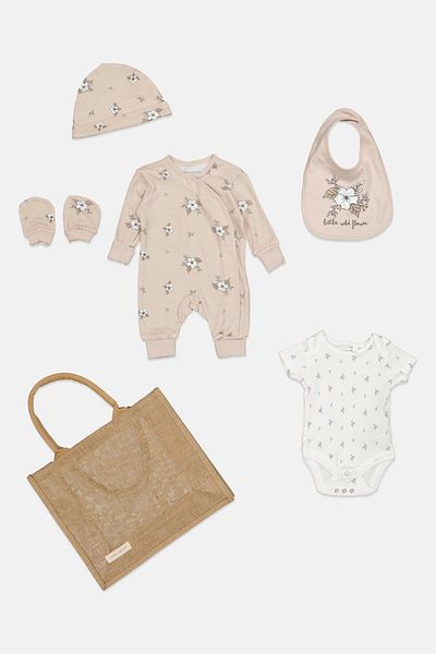 Home Grown Baby Toddlers Girls 6 Pieces Gift Sets With Bag, Multicolor