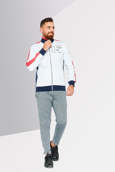 La Martina Men Mock Neck Brand Logo Long Sleeves Full Zip Sweatshirt, White Combo