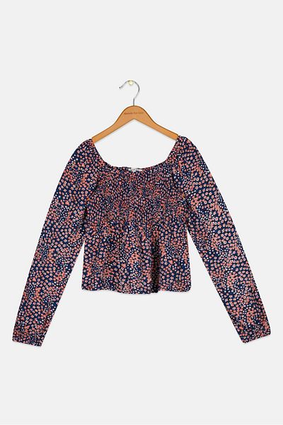 Pepe Jeans Kids Girl Allover Print Blouse, Navy