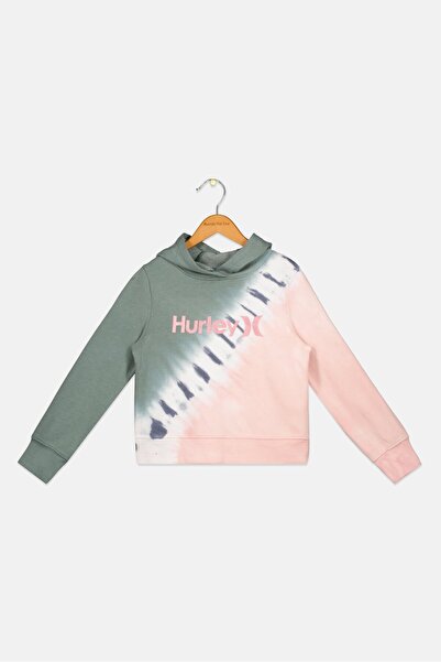 Hurley سويت شيرت رياضي مناسب للفتيات الصغيرات بشعار العلامة التجارية، زيتوني