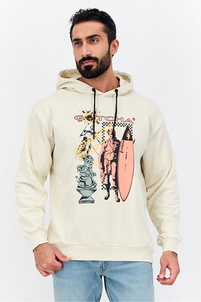 Goliath Men Hooded Long Sleeve Graphic Print Sweatshirt, Beige