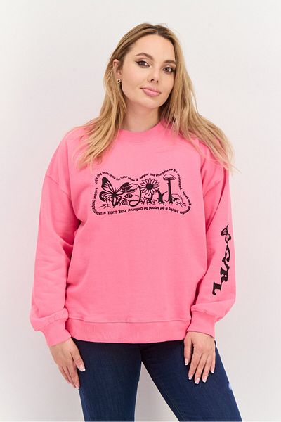 X-Girl Women Crew Neck Embroidered Sweatshirt, Pink