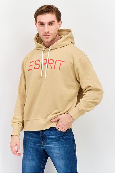 Esprit Men Hood Neck Long Sleeves Brand Logo Hoodie, Tan