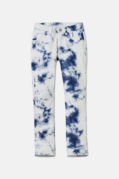 Tchibo Kids Girl Regular Fit Graphic Print Stretchable Jeans, White Combo