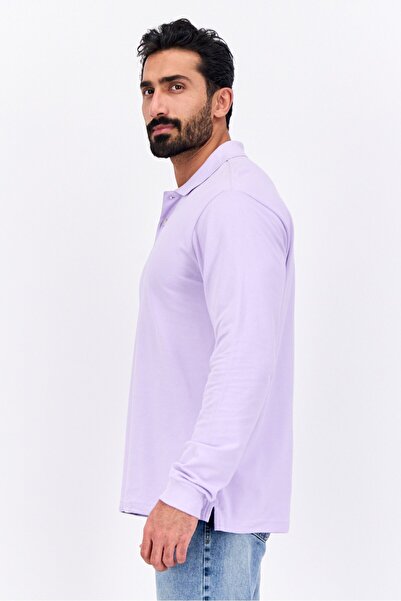 GAP Men Regular Fit Solid Full Sleeves Polo, Lilac