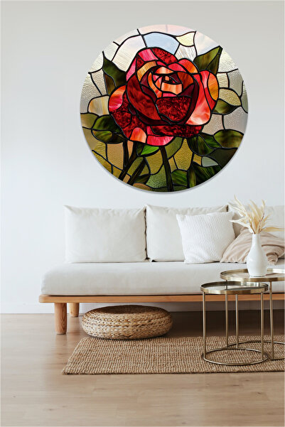 KOSS Dijital Autocolant rotund cu model de trandafir cu vitraliu, autocolant ...