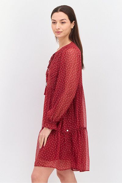 Pepe Jeans Women Allover Print Mini Dress, Maroon Combo