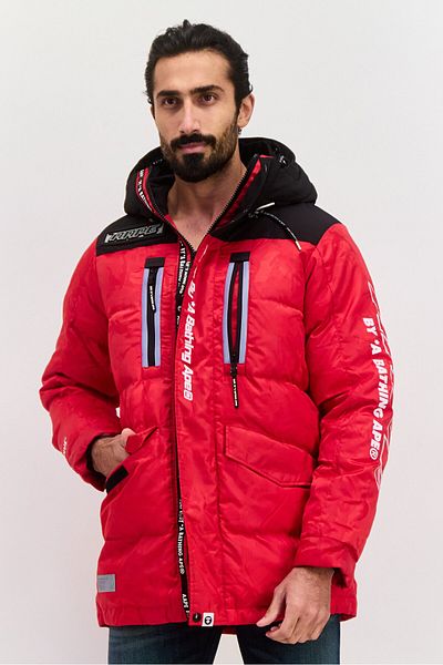 Aape By A Bathing Ape Men Two Tone Hooded Bomber Jacket, Red Combio