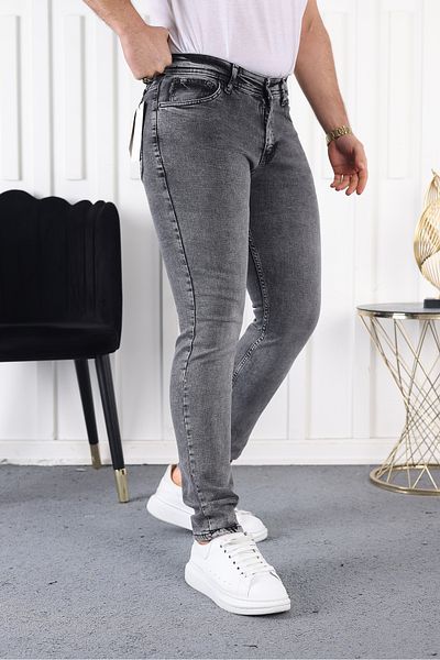 BYFUQQA Men's Snow Wash Slimfit Gray Jeans