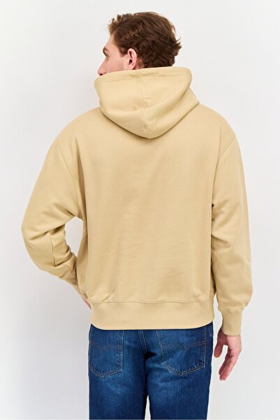 Esprit Men Hood Neck Long Sleeves Brand Logo Hoodie, Tan