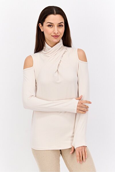 Tahari Sports بلوزة رياضية نسائية بأكمام طويلة للخارج، لون بيج
