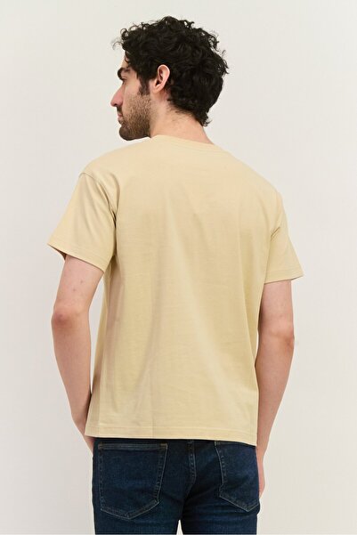 Esprit Men Crew Neck Short Sleeves Brand Logo T-Shirt, Beige