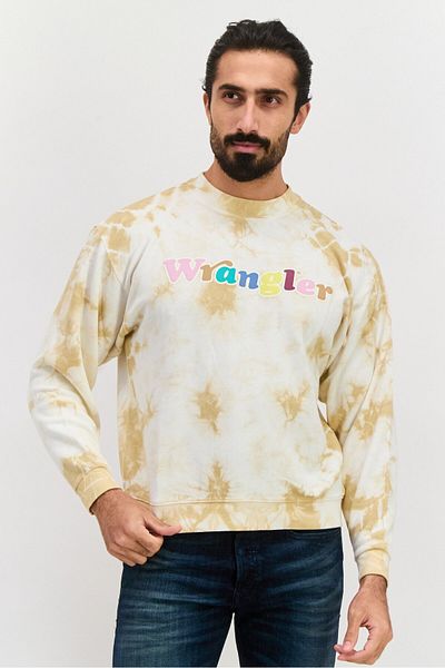 WRANGLER Men Crew Neck Short Sleeve Graphic Sweatshirt, Beige Combo
