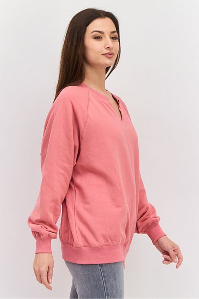 NIA Women Oversized V-neck Long Sleeve Solid Sweatshirt, Pink