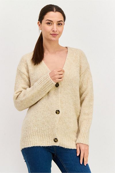 Hugo Boss Women V-neck Textured Cardigans, Beige