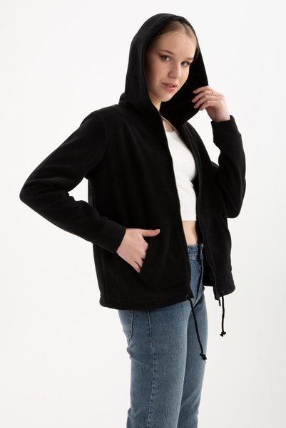 Fashion Friends Pulover Polar Negru cu fermoar