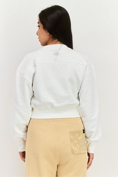 Esprit Women Crew Neck Graphic Print Long Sleeves Cropped Sweatshirt, White