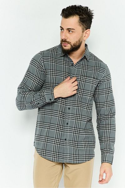 Hurley Men Regular Fit Plaid Long Sleeves Casual Shirt, Grey Combo