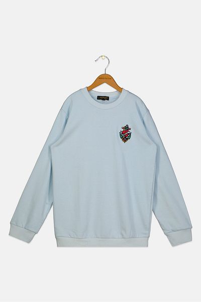 Ed Hardy Kids Boy Crew Neck Embroidered Long Sleeves Sweatshirt, Light Blue