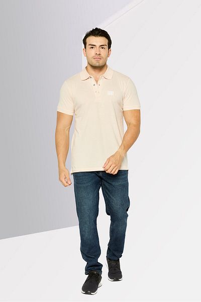 Cerruti 1881 Men Regular Fit Brand Logo Short Sleeve Polo Shirt, Peach