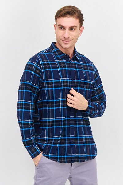 Hurley قميص رجالي كاجوال بأكمام طويلة منقوش بقصّة عادية، مجموعة من اللون الأز...