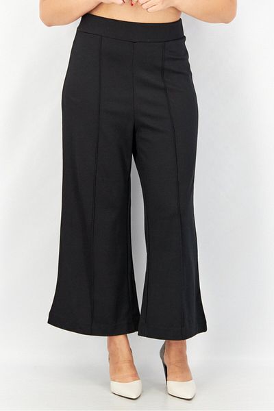 Esprit Women Regular Fit Wide Leg Pull On Plain Pants, Black