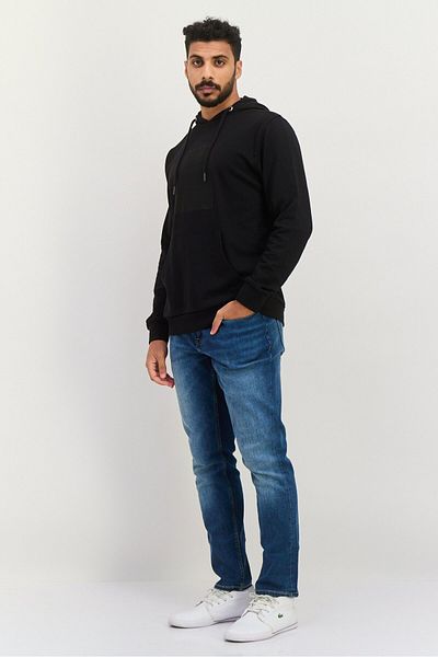 GAZZARRİNİ Men Hooded Brand Logo Long Sleeves Sweatshirt, Black