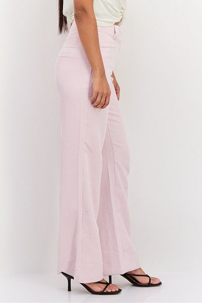 Esprit Women Regular Fit Wide Leg Ribbed Pants, Pastel Pink