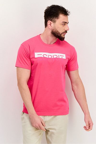 Esprit Men Crew Neck Short Sleeves Brand Logo T-shirt, Light Pink