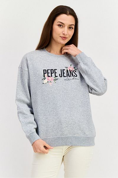 Pepe Jeans Women Crew Neck Embroidered Logo Sweatshirt, Grey