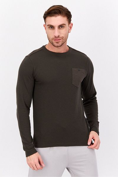 Hurley Men Round Neck Textured Long Sleeve Sweatshirt, Army Green