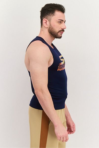 SKECHERS Men Sportswear Fit Sleeveless Training Tank Top, Navy Blue