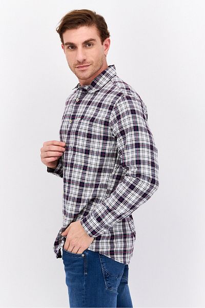 Pepe Jeans قميص رجالي كاجوال منقوش بأكمام طويلة وقصة عادية، أبيض