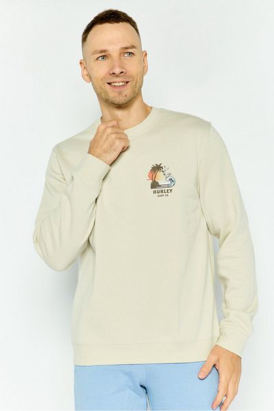 Hurley Men Crew Neck Graphic Print Long Sleeves Sweatshirt, Beige Combo