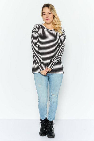 Esprit Women Round Neck Long Sleeves Stripe Print Top, White