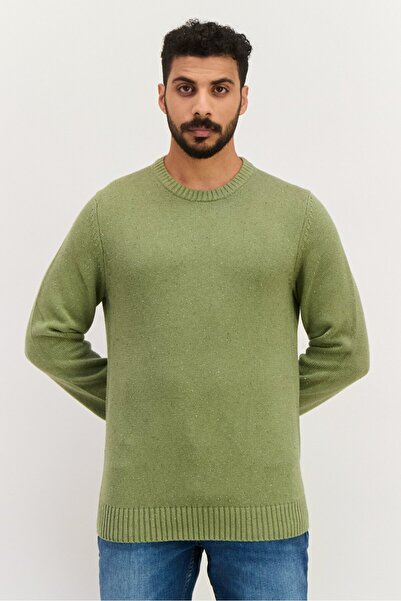 Jules Men Crew Neck Long Sleeves Knitted Sweater, Light Olive