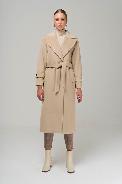 Olcay Oversize kabát s nízkým rukávem a légou rukávů na patentky BÉŽOVÁ 3933