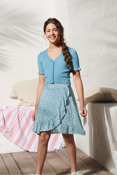 Tchibo Kids Girl Floral Print Midi Skirts, Turquoise