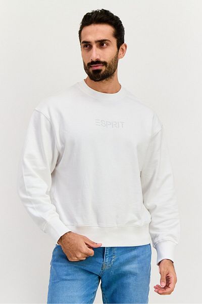 Esprit Men Crew Neck Long Sleeve Brand Logo Sweatshirt, White