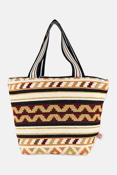 IRIS Women Textured Tote Bag 25 H x 35 L x 15 W cm, Brown