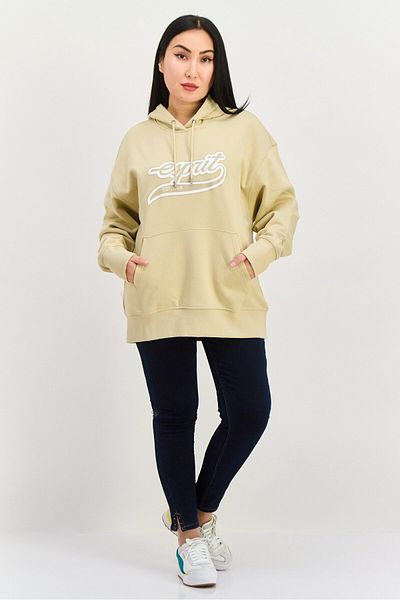 Esprit Women Brand Logo Long Sleeves Hoodie, Beige