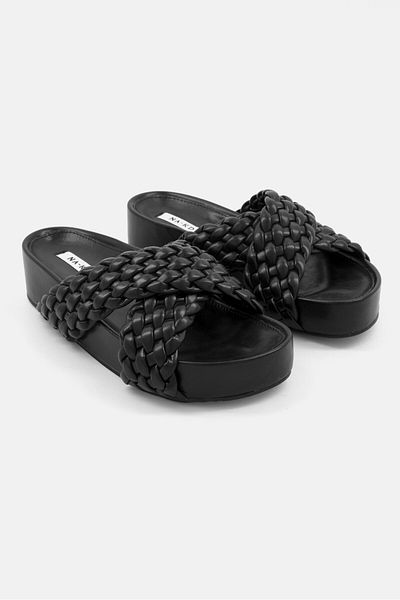 NA-KD Women Wide Woven Slip On Platform Sandals, Black
