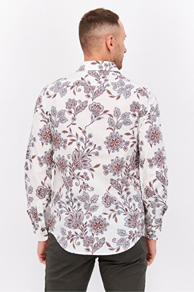 Perry Ellis Men Slim Fit Floral Print Long Sleeves Casual Shirt, Beige